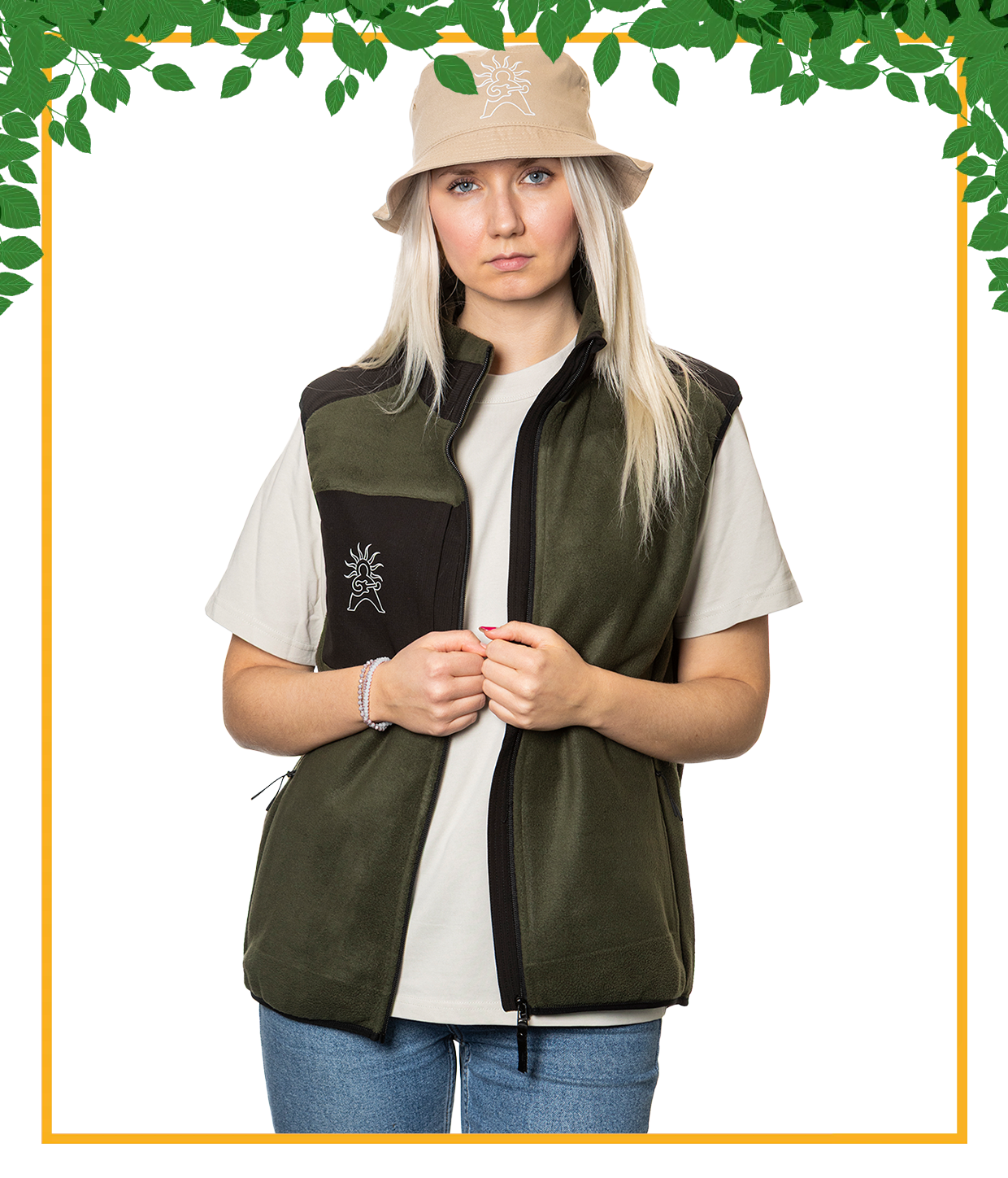 Logo Outline, Beige Bucket Hat