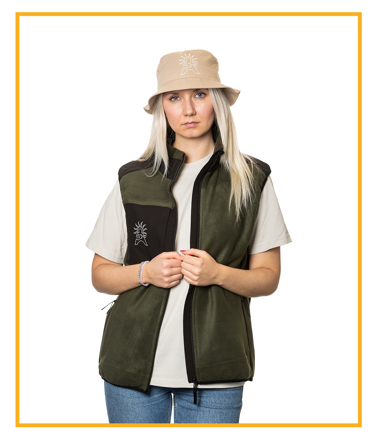 Logo Outline, Beige Bucket Hat