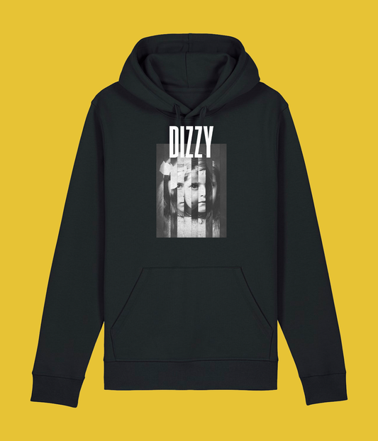 Dizzy Girl Sliced White, Black Hoodie