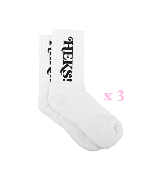 HEKS! White Tennis Socks, Black Logo [3 par]