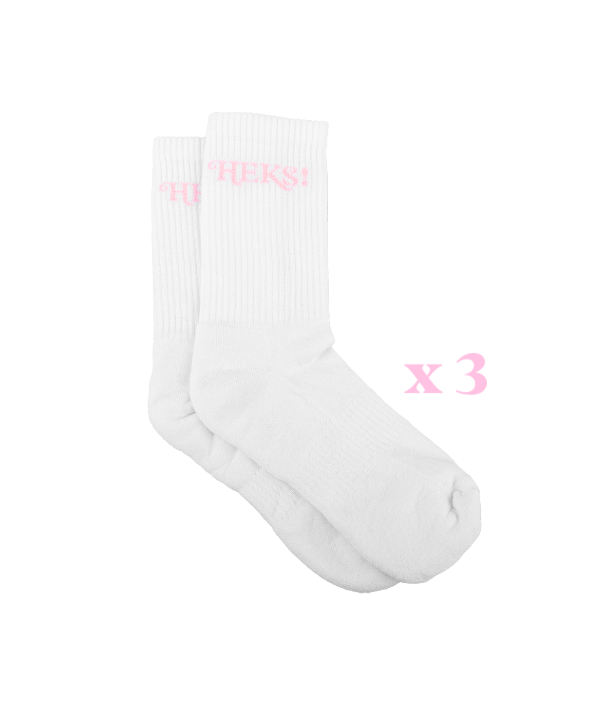 HEKS! White Tennis Socks, Pink Logo [3 par]