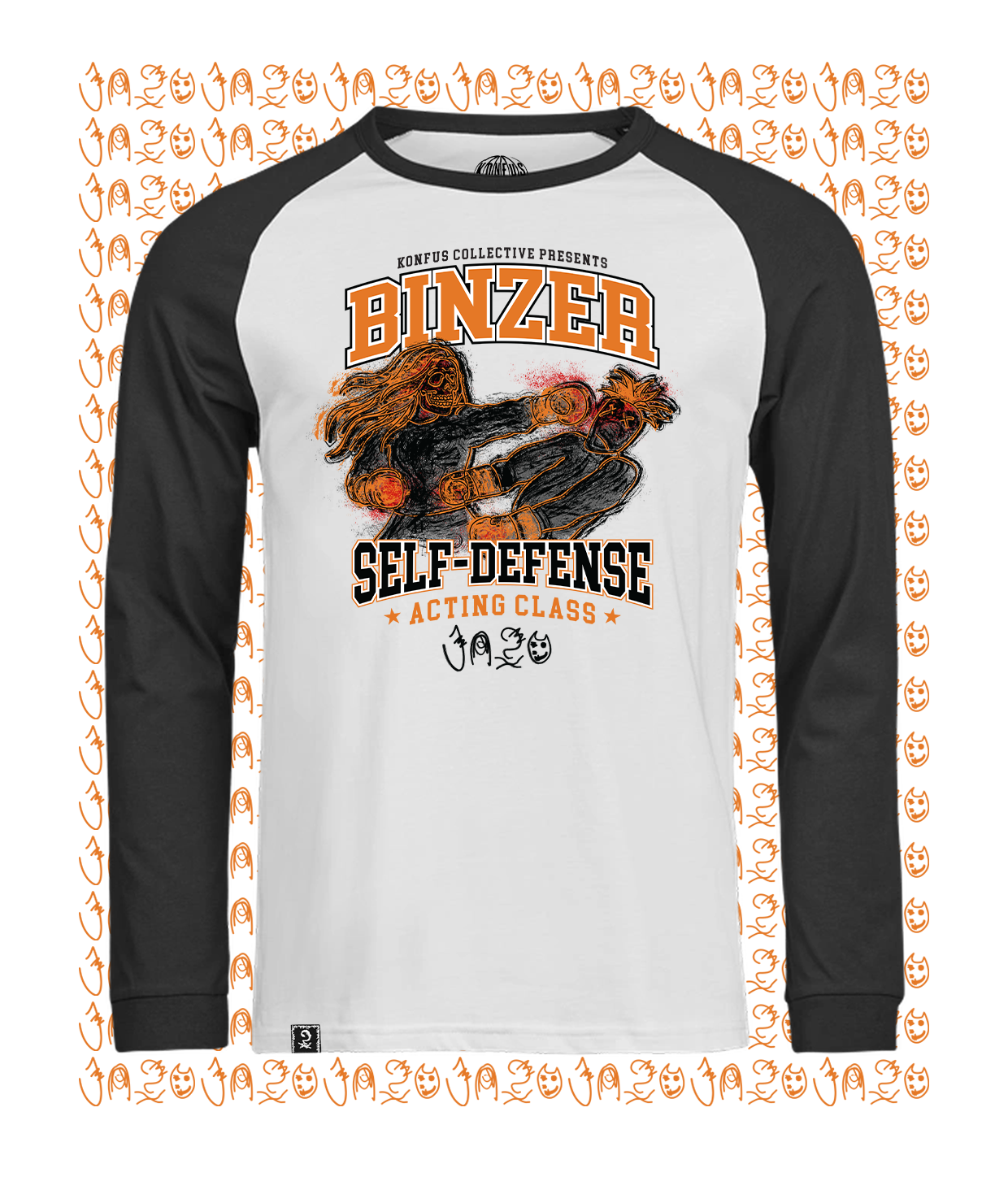 Self-Defense Acting Class, White/Black Baseball Long Sleeve