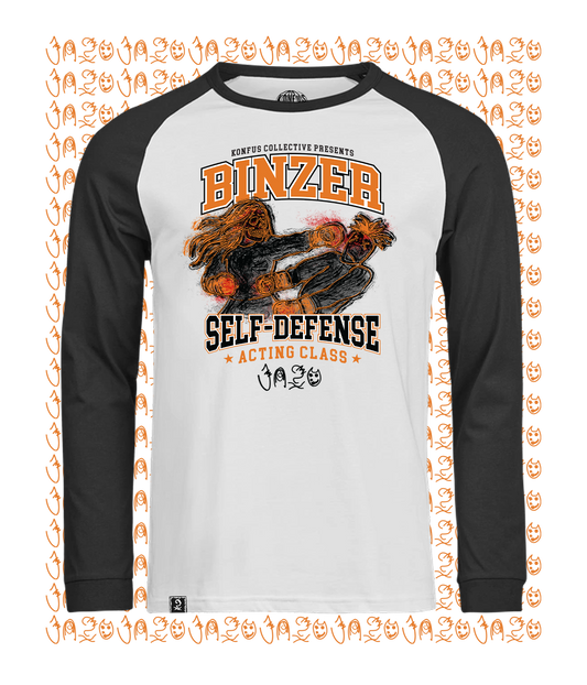 Self-Defense Acting Class, White/Black Baseball Long Sleeve