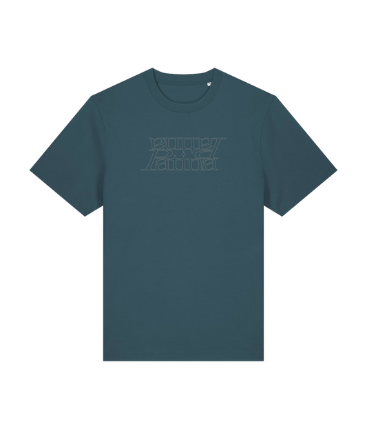 Spejlvendt Logo Grå, Petroleumsblå T-shirt